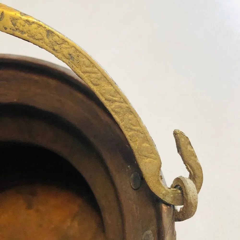 Vintage Copper Planter with Handle  hand-hammered pot